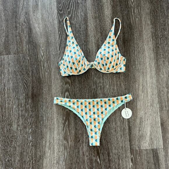 NWT B Swim Sahara Lurex Wyatt Bikini Set Geometric Print Top Large Bottom Medium - Picture 16 of 16